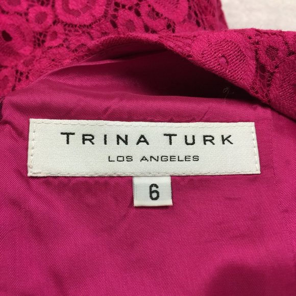 Trina Turk Los Angeles Sheath Dress Size 6 Womans Pink Lace Sleeveless V Neck - Picture 9 of 14